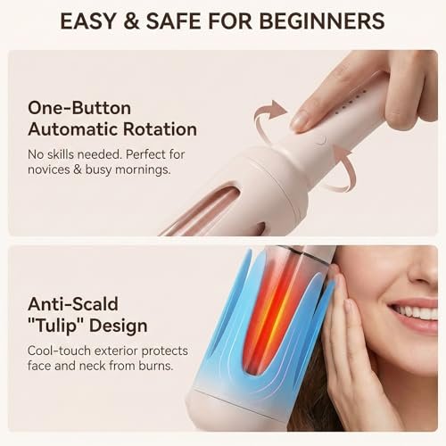 EONFAVE Automatic Curling Iron Rotating – 3-in-1 Self Curling Hair Curler with 3 Barrel Sizes for Loose Waves to Tight Curls, Negative Ion Ceramic, Anti-Tangle & Fast Heating, Safe Styling for All Hair Types (Pink) Avelisse