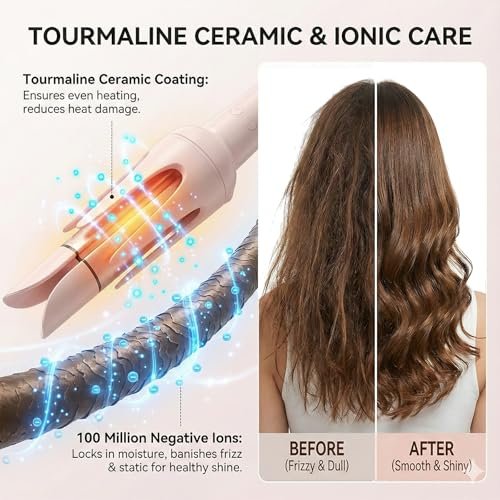 EONFAVE Automatic Curling Iron Rotating – 3-in-1 Self Curling Hair Curler with 3 Barrel Sizes for Loose Waves to Tight Curls, Negative Ion Ceramic, Anti-Tangle & Fast Heating, Safe Styling for All Hair Types (Pink) Avelisse