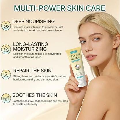 ZIIDII Whipped Grass Fed Beef Tallow Moisturizer - Unscented Organic Face & Body Balm for Dry Skin, 3.5 oz