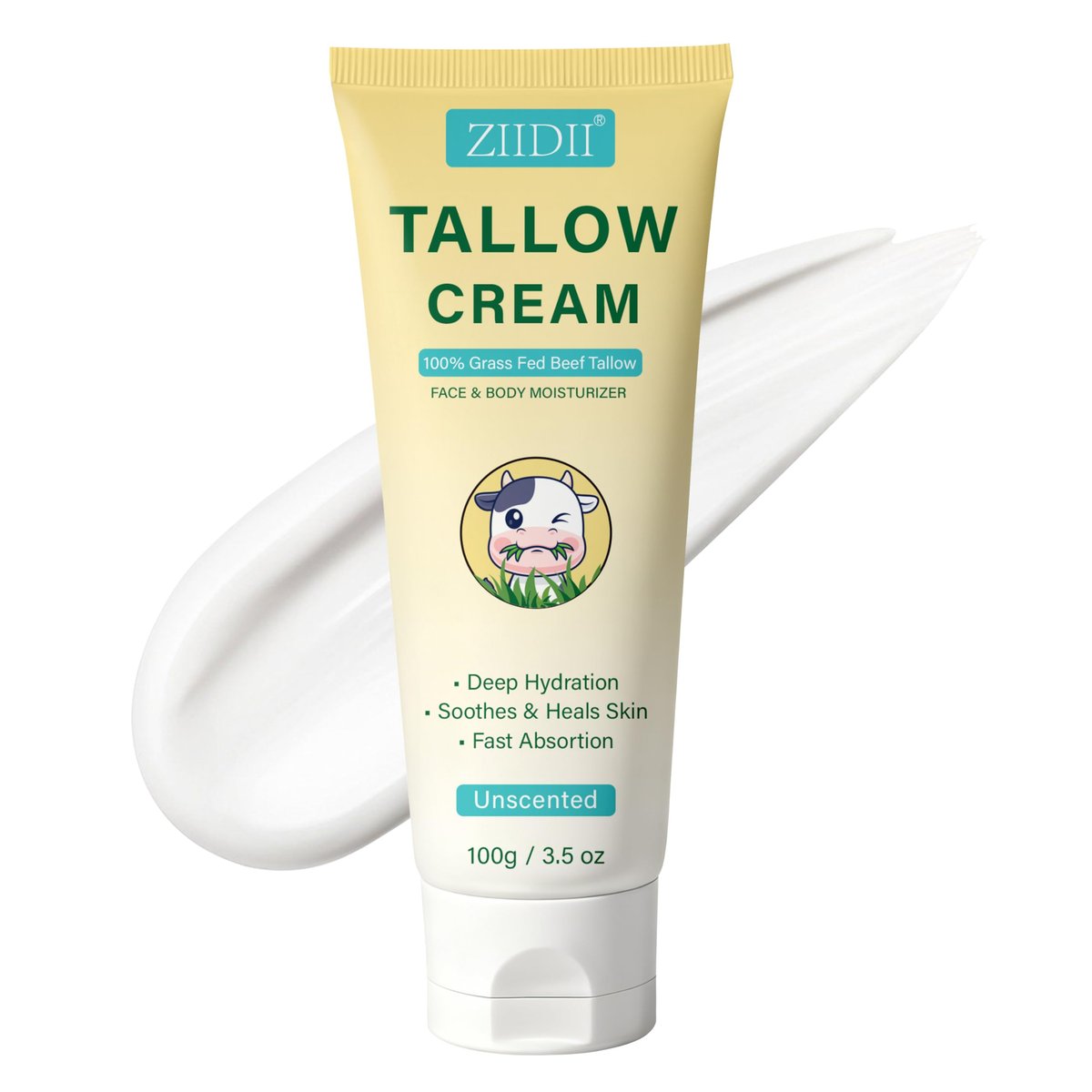 ZIIDII Whipped Grass Fed Beef Tallow Moisturizer - Unscented Organic Face & Body Balm for Dry Skin, 3.5 oz - görsel 1