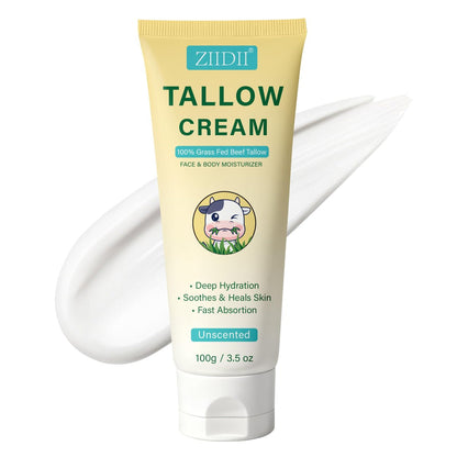 ZIIDII Whipped Grass Fed Beef Tallow Moisturizer - Unscented Organic Face & Body Balm for Dry Skin, 3.5 oz