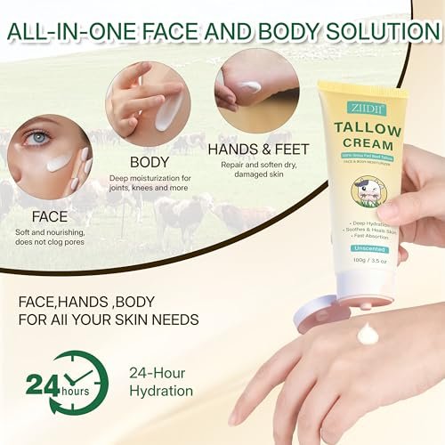 ZIIDII Whipped Grass Fed Beef Tallow Moisturizer - Unscented Organic Face & Body Balm for Dry Skin, 3.5 oz - görsel 10