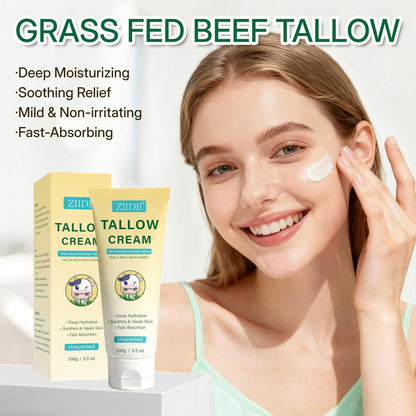 ZIIDII Whipped Grass Fed Beef Tallow Moisturizer - Unscented Organic Face & Body Balm for Dry Skin, 3.5 oz