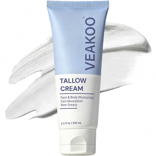 Veakoo Whipped Beef Tallow Cream – Unscented Face Moisturizer for Dry, Oily, and Normal Skin, Grass Fed Tallow & Honey Balm, 3.5 oz Tube