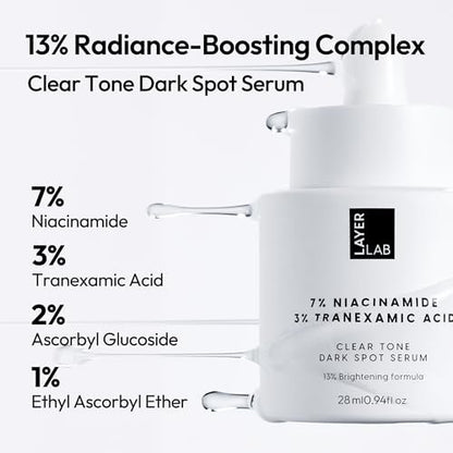 LAYERLAB Niacinamide 7% & Tranexamic Acid 3% Dark Spot Appearance Serum | 13% Radiance Complex Visibly Evens Skin Tone Look | Hydrating K-Beauty Skincare 0.94 fl.oz Avelisse
