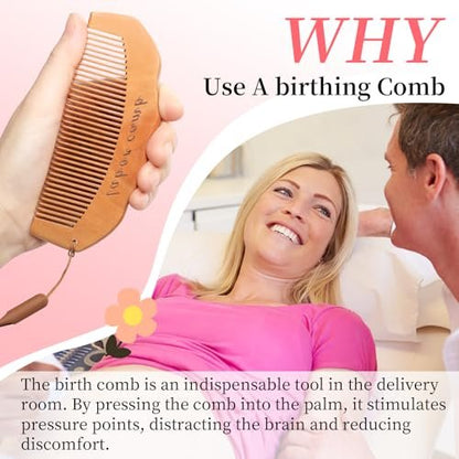 ZZTDSD Natural Wooden Birth Comb for Labor Pain Relief – Pregnancy Hospital Bag Essentials & New Mom Gift