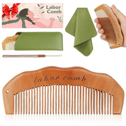 ZZTDSD Natural Wooden Birth Comb for Labor Pain Relief – Pregnancy Hospital Bag Essentials & New Mom Gift