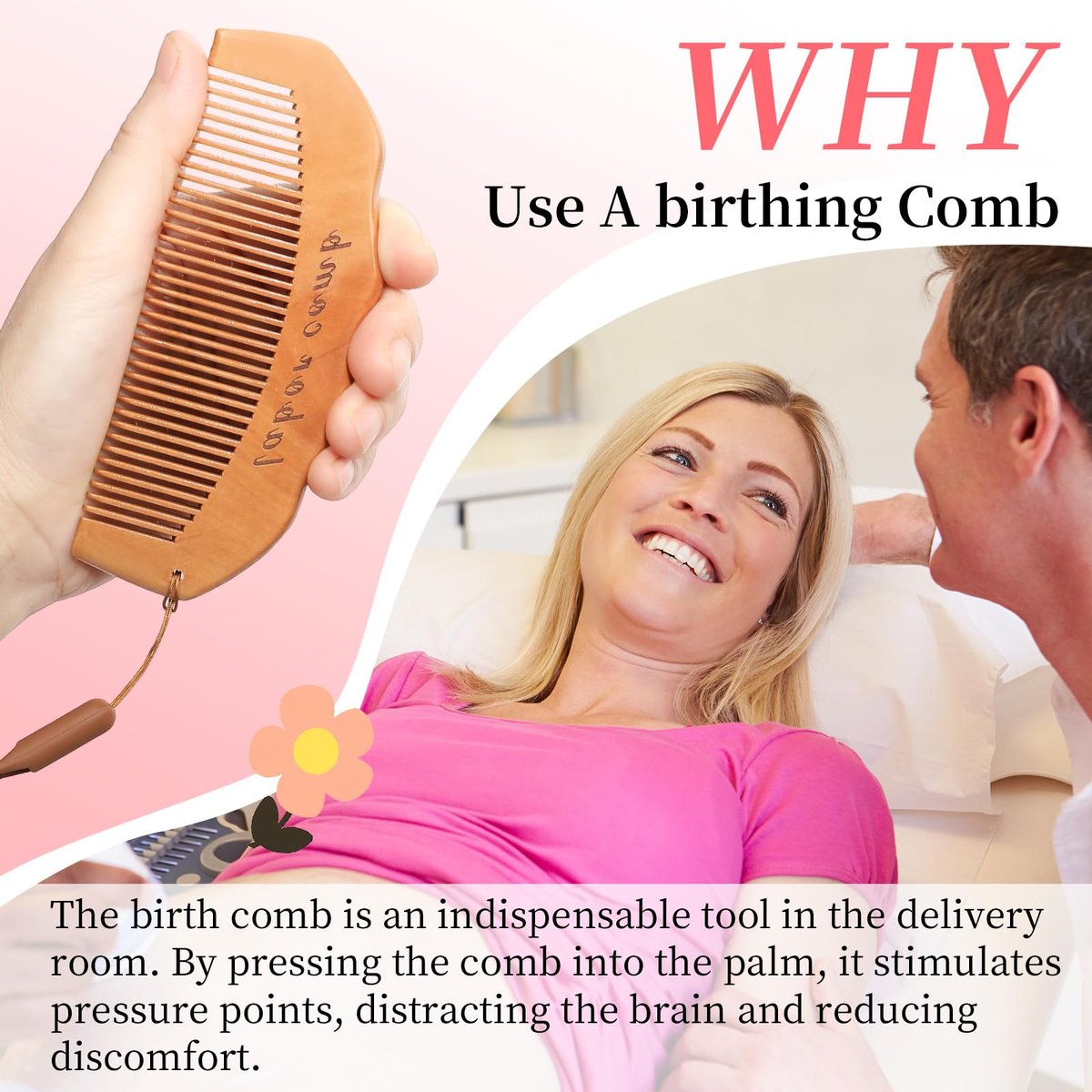 ZZTDSD Natural Wooden Birth Comb for Labor Pain Relief – Pregnancy Hospital Bag Essentials & New Mom Gift - görsel 13