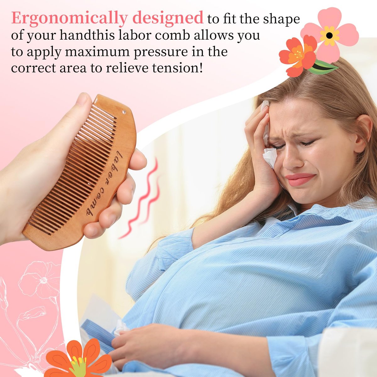 ZZTDSD Natural Wooden Birth Comb for Labor Pain Relief – Pregnancy Hospital Bag Essentials & New Mom Gift - görsel 9
