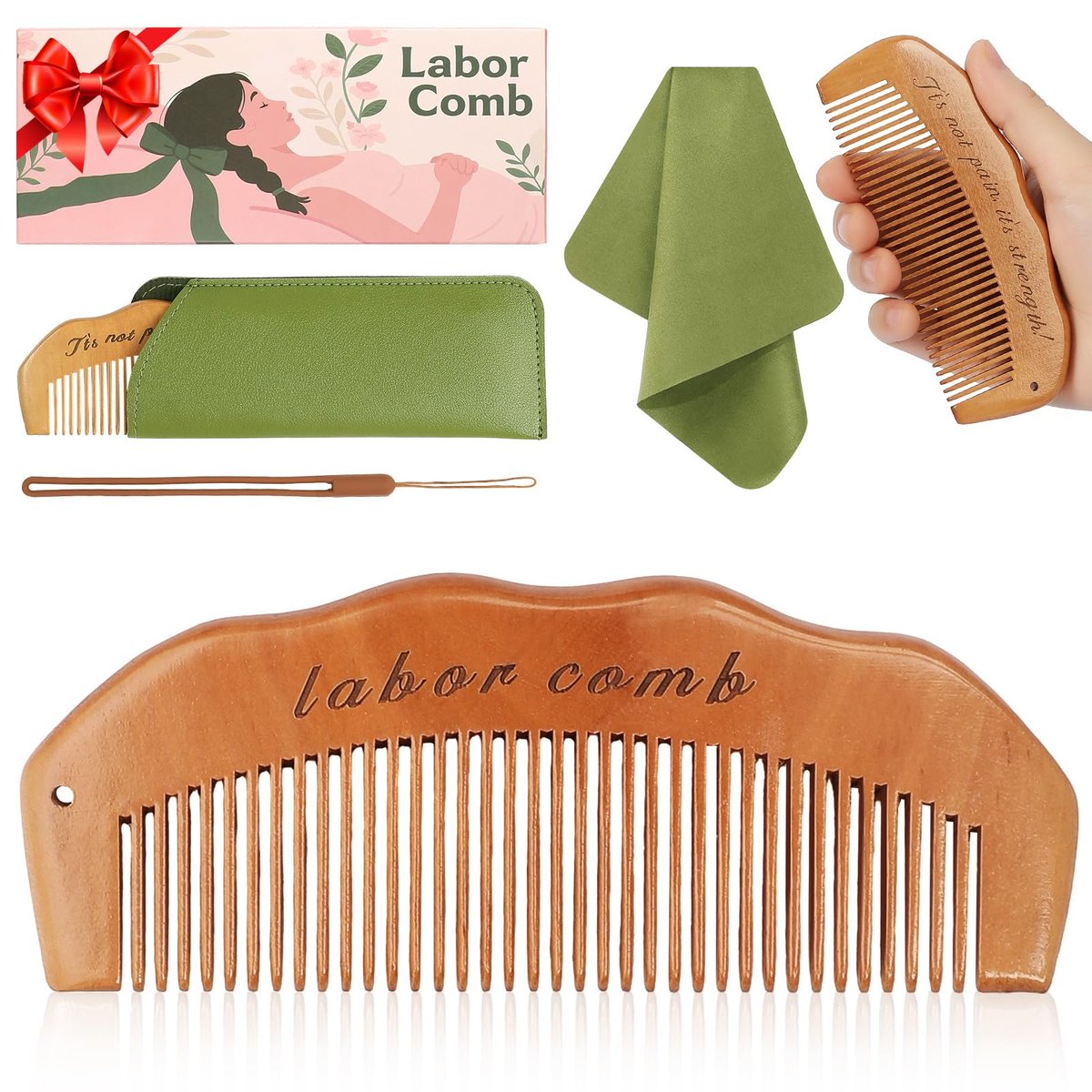 ZZTDSD Natural Wooden Birth Comb for Labor Pain Relief – Pregnancy Hospital Bag Essentials & New Mom Gift - görsel 1