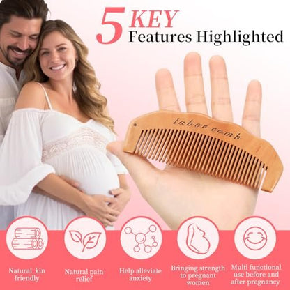ZZTDSD Natural Wooden Birth Comb for Labor Pain Relief – Pregnancy Hospital Bag Essentials & New Mom Gift