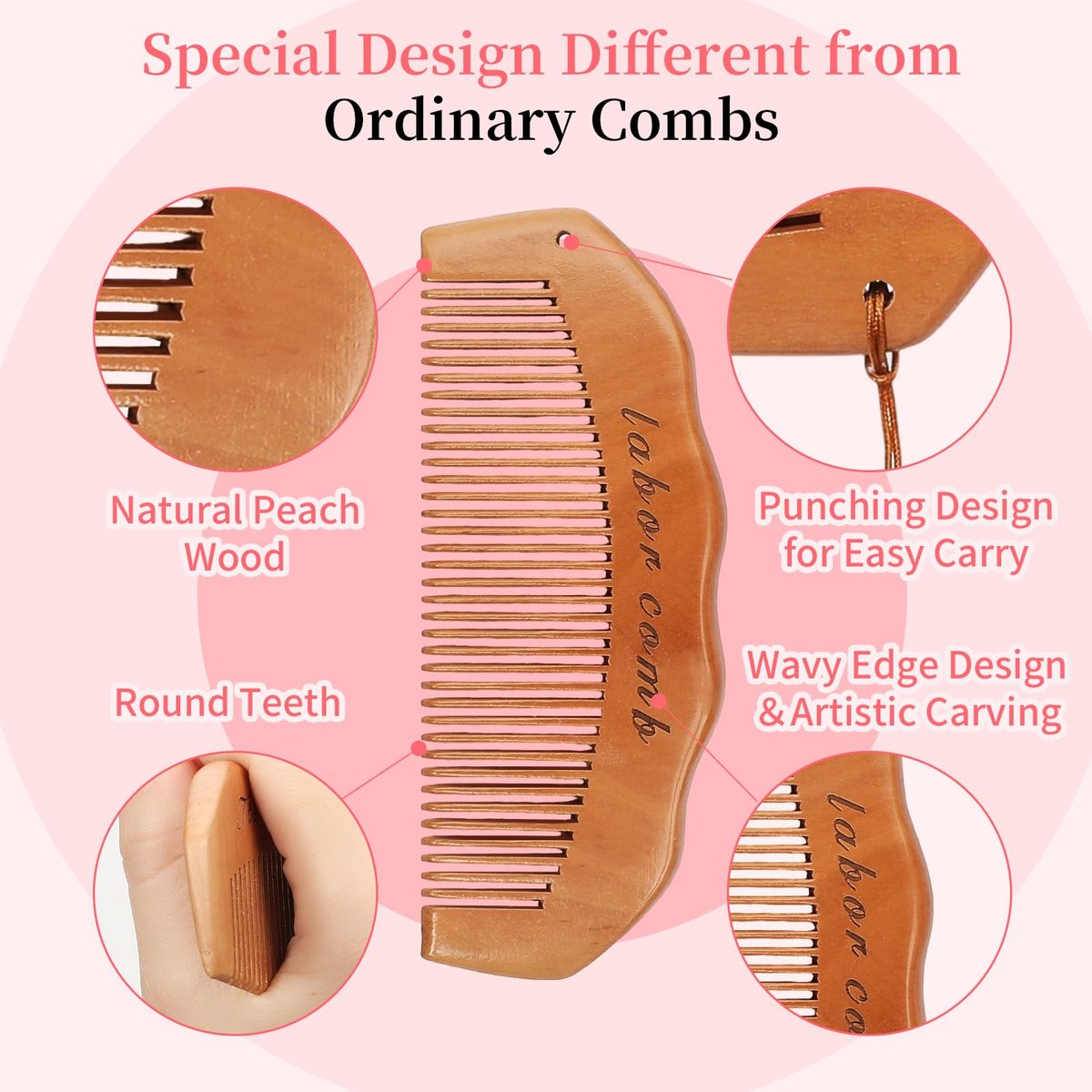 ZZTDSD Natural Wooden Birth Comb for Labor Pain Relief – Pregnancy Hospital Bag Essentials & New Mom Gift - görsel 3