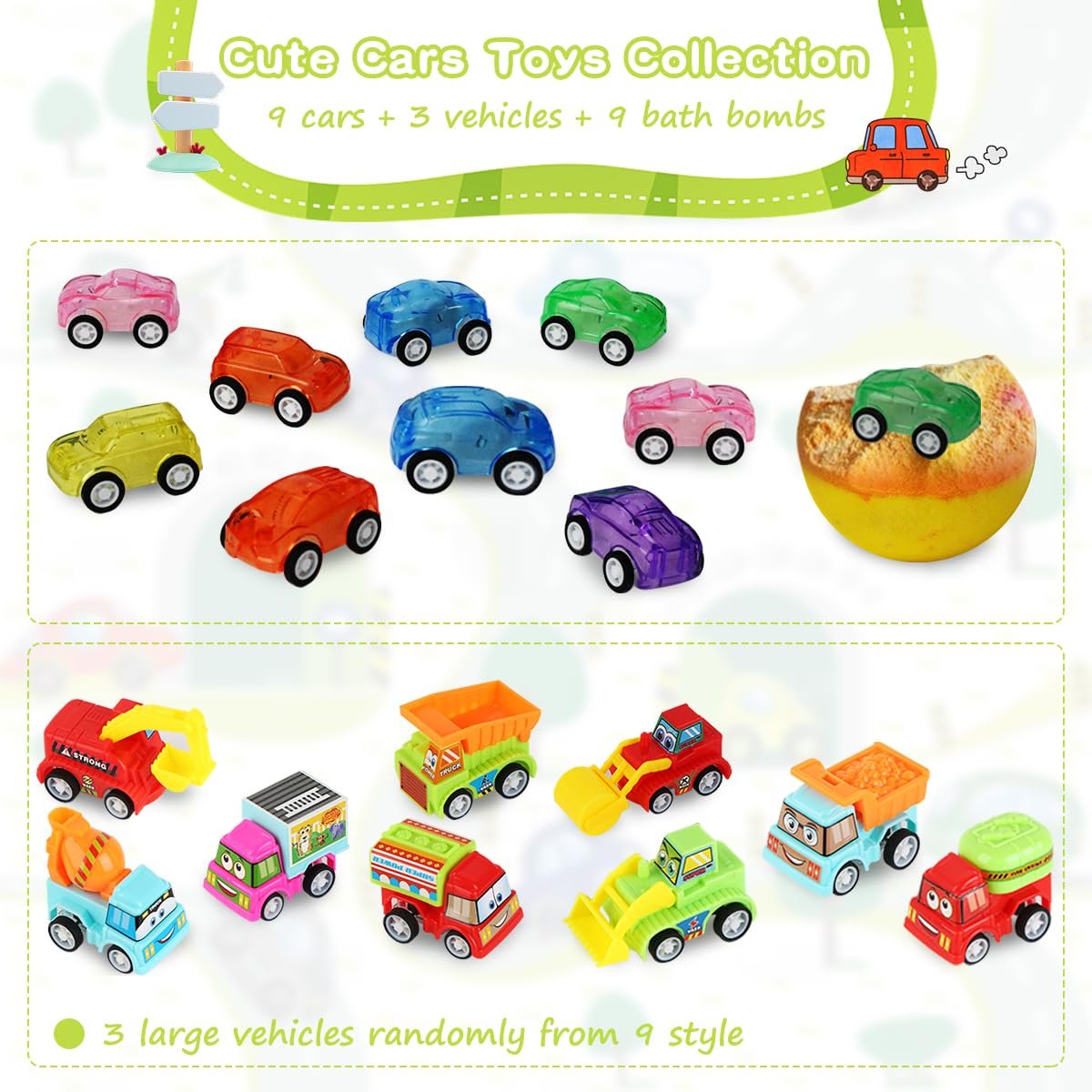 Bath Bombs for Kids with Surprise Toys Inside, 6 Pack Gift Set with Pull-Back Vehicles, Fun Bright Colors Bubble Bath, Car Bath Toys for Boys Girls Birthday Easter Basket Stuffers Avelisse