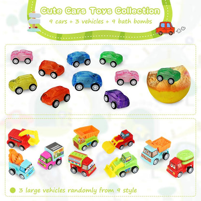 Bath Bombs for Kids with Surprise Toys Inside, 6 Pack Gift Set with Pull-Back Vehicles, Fun Bright Colors Bubble Bath, Car Bath Toys for Boys Girls Birthday Easter Basket Stuffers Avelisse