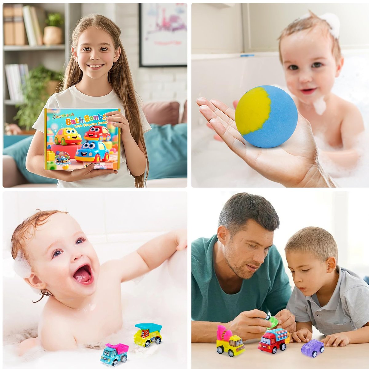 Bath Bombs for Kids with Surprise Toys Inside, 6 Pack Gift Set with Pull-Back Vehicles, Fun Bright Colors Bubble Bath, Car Bath Toys for Boys Girls Birthday Easter Basket Stuffers Avelisse