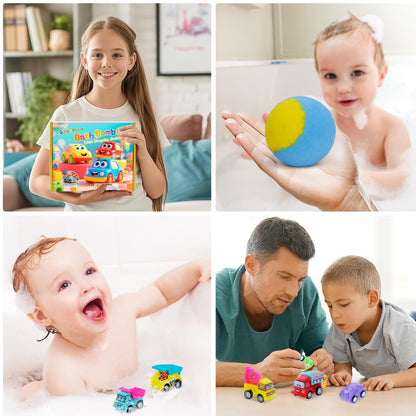 Bath Bombs for Kids with Surprise Toys Inside, 6 Pack Gift Set with Pull-Back Vehicles, Fun Bright Colors Bubble Bath, Car Bath Toys for Boys Girls Birthday Easter Basket Stuffers Avelisse