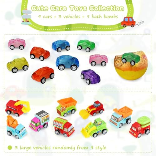Bath Bombs for Kids with Surprise Toys Inside, 6 Pack Gift Set with Pull-Back Vehicles, Fun Bright Colors Bubble Bath, Car Bath Toys for Boys Girls Birthday Easter Basket Stuffers Avelisse