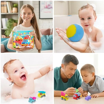 Bath Bombs for Kids with Surprise Toys Inside, 6 Pack Gift Set with Pull-Back Vehicles, Fun Bright Colors Bubble Bath, Car Bath Toys for Boys Girls Birthday Easter Basket Stuffers Avelisse