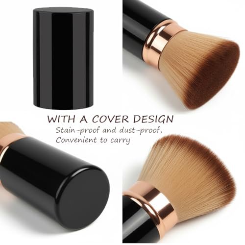 SEINGTOOM Retractable Kabuki Brush - Travel Foundation Makeup Brush with Cover - Portable Flawless for Liquid, Powder, Blush, Bronzer, Buffing - Black - görsel 8