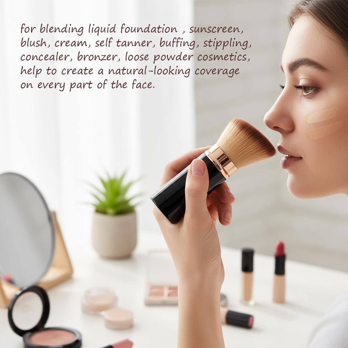 SEINGTOOM Retractable Kabuki Brush - Travel Foundation Makeup Brush with Cover - Portable Flawless for Liquid, Powder, Blush, Bronzer, Buffing - Black - görsel 11