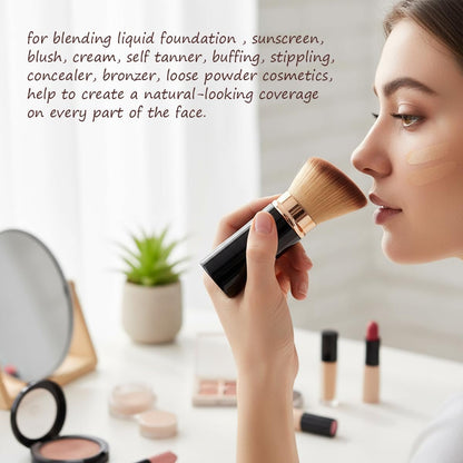 SEINGTOOM Retractable Kabuki Brush - Travel Foundation Makeup Brush with Cover - Portable Flawless for Liquid, Powder, Blush, Bronzer, Buffing - Black