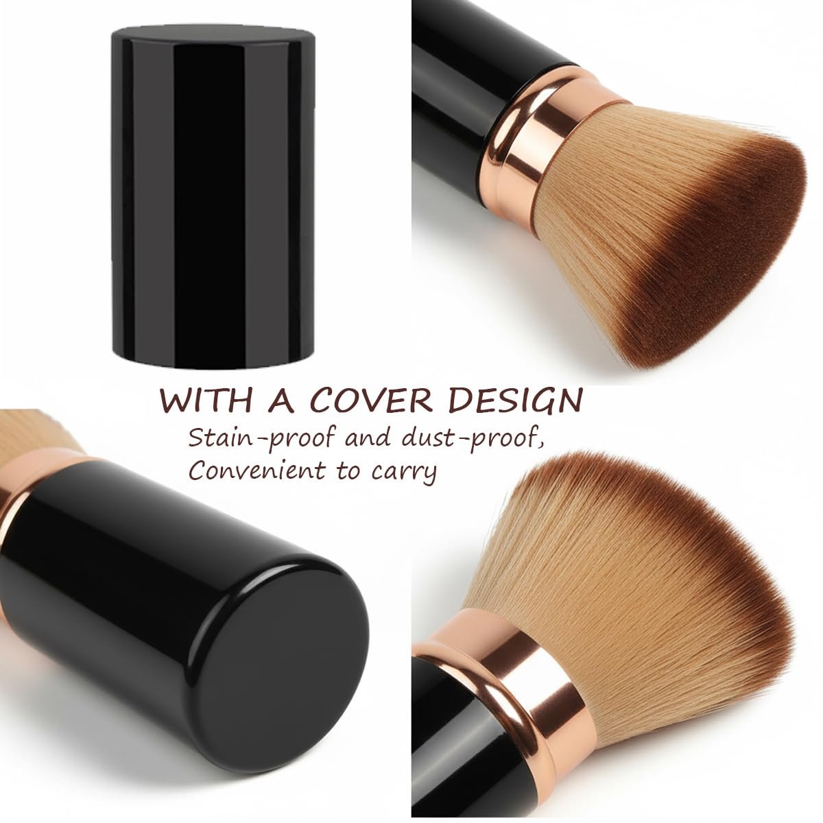 SEINGTOOM Retractable Kabuki Brush - Travel Foundation Makeup Brush with Cover - Portable Flawless for Liquid, Powder, Blush, Bronzer, Buffing - Black - görsel 7