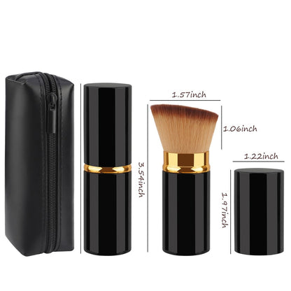 SEINGTOOM Retractable Kabuki Brush - Travel Foundation Makeup Brush with Cover - Portable Flawless for Liquid, Powder, Blush, Bronzer, Buffing - Black