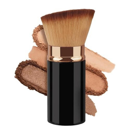 SEINGTOOM Retractable Kabuki Brush - Travel Foundation Makeup Brush with Cover - Portable Flawless for Liquid, Powder, Blush, Bronzer, Buffing - Black