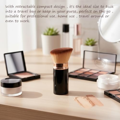 SEINGTOOM Retractable Kabuki Brush - Travel Foundation Makeup Brush with Cover - Portable Flawless for Liquid, Powder, Blush, Bronzer, Buffing - Black - görsel 10