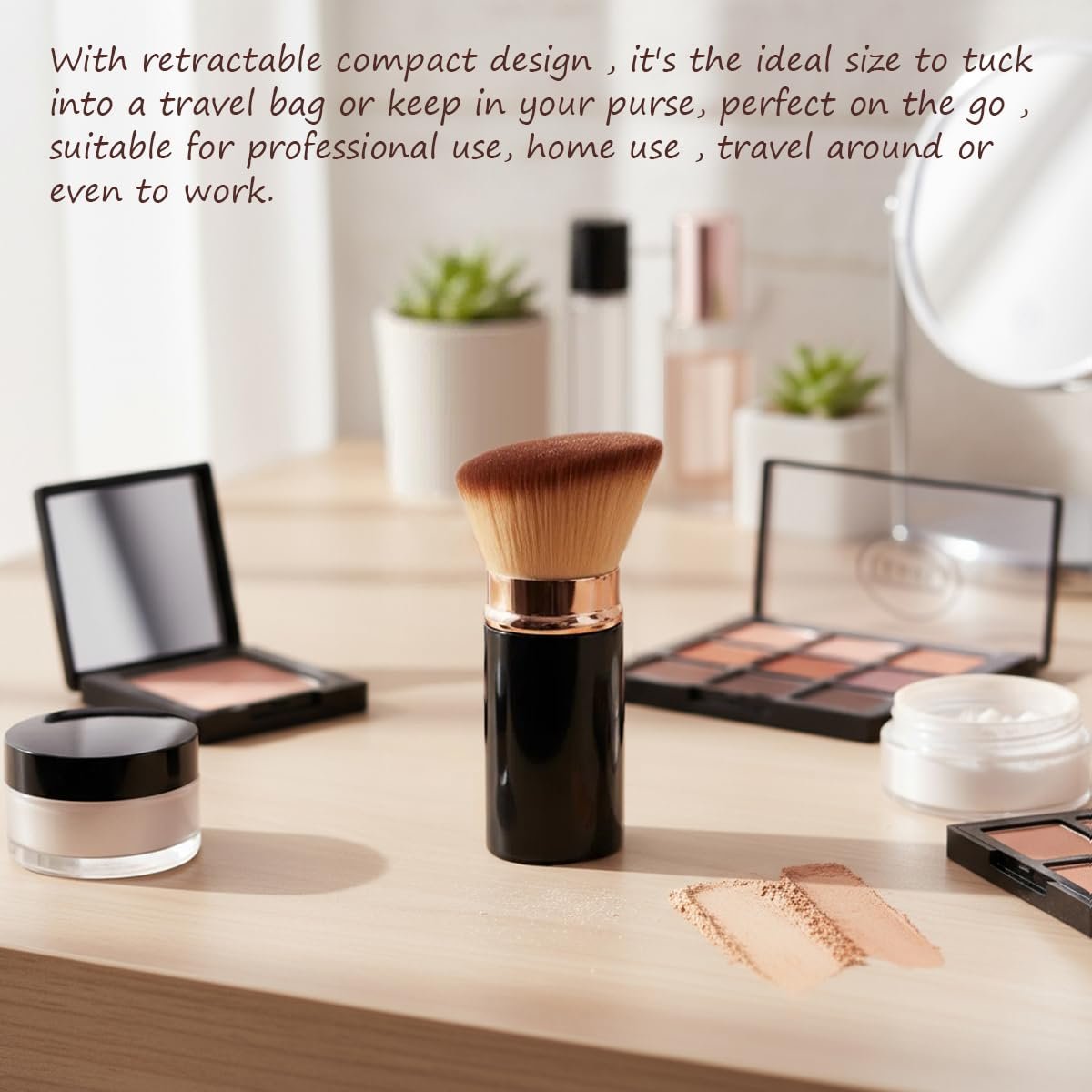 SEINGTOOM Retractable Kabuki Brush - Travel Foundation Makeup Brush with Cover - Portable Flawless for Liquid, Powder, Blush, Bronzer, Buffing - Black - görsel 9