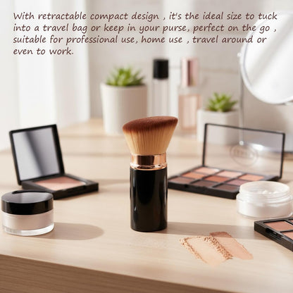 SEINGTOOM Retractable Kabuki Brush - Travel Foundation Makeup Brush with Cover - Portable Flawless for Liquid, Powder, Blush, Bronzer, Buffing - Black