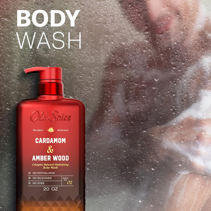 Old Spice Body Wash for Men, The Spice Alchemist Collection, 24/7 Cologne Infused Hydration, No Trade Off Formula, Cardamom + Amber Wood Scent, 20 oz