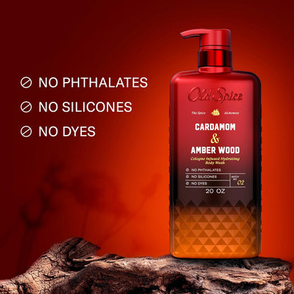 Old Spice Body Wash for Men, The Spice Alchemist Collection, 24/7 Cologne Infused Hydration, No Trade Off Formula, Cardamom + Amber Wood Scent, 20 oz