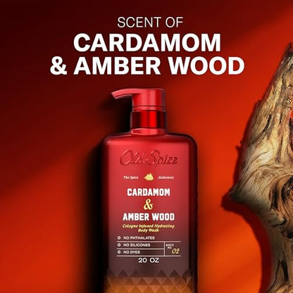 Old Spice Body Wash for Men, The Spice Alchemist Collection, 24/7 Cologne Infused Hydration, No Trade Off Formula, Cardamom + Amber Wood Scent, 20 oz