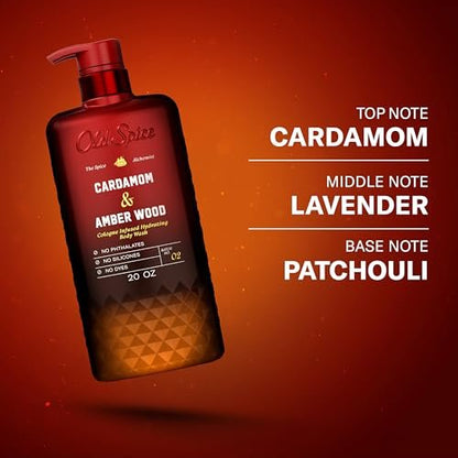 Old Spice Body Wash for Men, The Spice Alchemist Collection, 24/7 Cologne Infused Hydration, No Trade Off Formula, Cardamom + Amber Wood Scent, 20 oz
