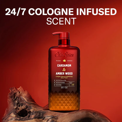 Old Spice Body Wash for Men, The Spice Alchemist Collection, 24/7 Cologne Infused Hydration, No Trade Off Formula, Cardamom + Amber Wood Scent, 20 oz