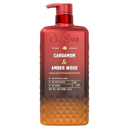 Old Spice Body Wash for Men, The Spice Alchemist Collection, 24/7 Cologne Infused Hydration, No Trade Off Formula, Cardamom + Amber Wood Scent, 20 oz