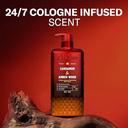 Old Spice Body Wash for Men, The Spice Alchemist Collection, 24/7 Cologne Infused Hydration, No Trade Off Formula, Cardamom + Amber Wood Scent, 20 oz