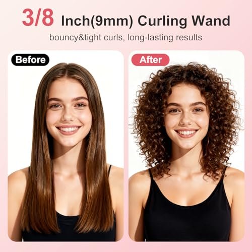 YEGUBEGU 3/8 Inch Curling Iron Wand for Short Hair, Mini Ceramic Barrel Curler for Tight Springy Curls, 9mm Small Curling Iron with Adjustable Temperature (Rose Gold) Avelisse