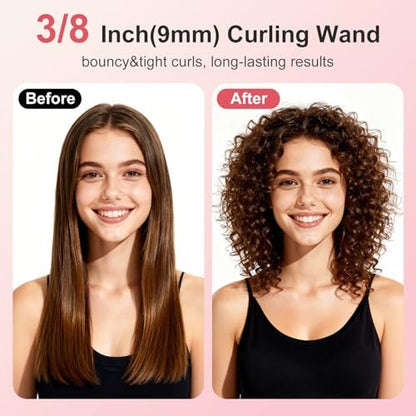 YEGUBEGU 3/8 Inch Curling Iron Wand for Short Hair, Mini Ceramic Barrel Curler for Tight Springy Curls, 9mm Small Curling Iron with Adjustable Temperature (Rose Gold) Avelisse