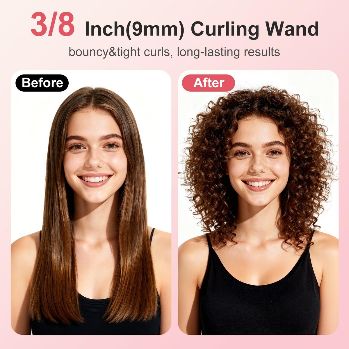 YEGUBEGU 3/8 Inch Curling Iron Wand for Short Hair, Mini Ceramic Barrel Curler for Tight Springy Curls, 9mm Small Curling Iron with Adjustable Temperature (Rose Gold) Avelisse