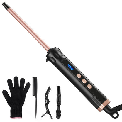 YEGUBEGU 3/8 Inch Curling Iron Wand for Short Hair, Mini Ceramic Barrel Curler for Tight Springy Curls, 9mm Small Curling Iron with Adjustable Temperature (Rose Gold) Avelisse