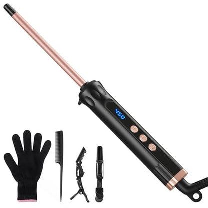YEGUBEGU 3/8 Inch Curling Iron Wand for Short Hair, Mini Ceramic Barrel Curler for Tight Springy Curls, 9mm Small Curling Iron with Adjustable Temperature (Rose Gold) Avelisse