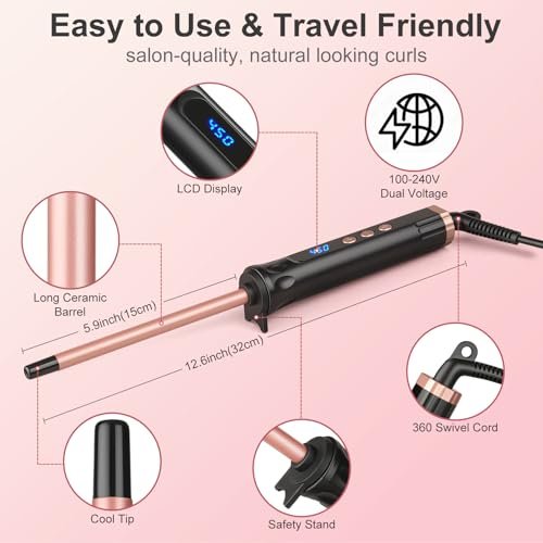 YEGUBEGU 3/8 Inch Curling Iron Wand for Short Hair, Mini Ceramic Barrel Curler for Tight Springy Curls, 9mm Small Curling Iron with Adjustable Temperature (Rose Gold) Avelisse
