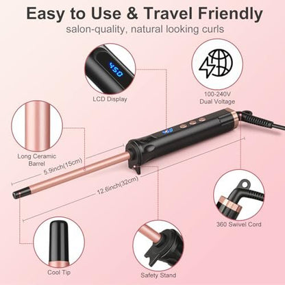 YEGUBEGU 3/8 Inch Curling Iron Wand for Short Hair, Mini Ceramic Barrel Curler for Tight Springy Curls, 9mm Small Curling Iron with Adjustable Temperature (Rose Gold) Avelisse