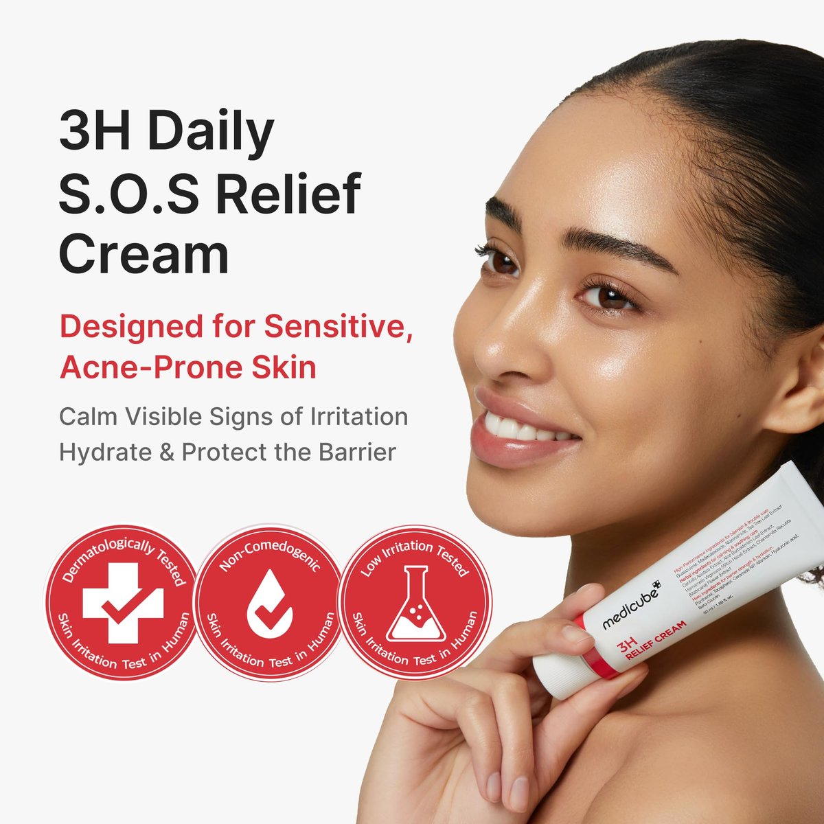 Medicube 3H Daily Relief Cream | Soothing Moisturizer for All Skin Types | Lightweight Daily Cream with Guaiazulene, Centella & Ceramide Avelisse