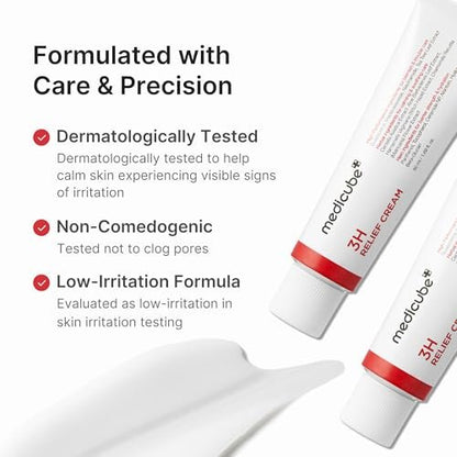 Medicube 3H Daily Relief Cream | Soothing Moisturizer for All Skin Types | Lightweight Daily Cream with Guaiazulene, Centella & Ceramide Avelisse