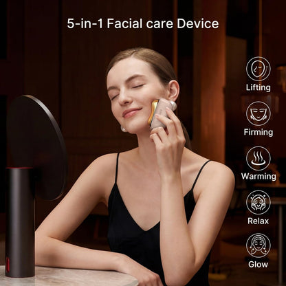 ZDEER LED Red Light Therapy for Face & Neck Massager - Electric Gua Sha Brass Tool with Heat & Vibration for Firming, Sculpting & Skincare, Pink Avelisse