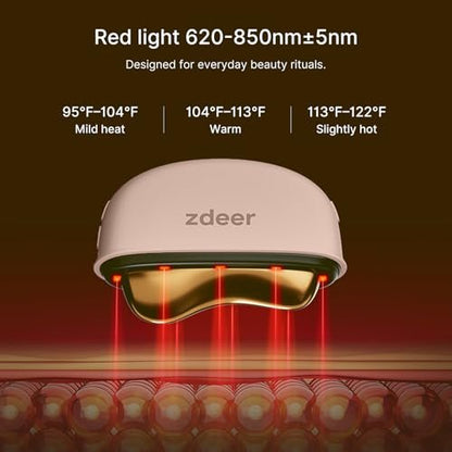 ZDEER LED Red Light Therapy for Face & Neck Massager - Electric Gua Sha Brass Tool with Heat & Vibration for Firming, Sculpting & Skincare, Pink Avelisse