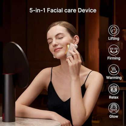 ZDEER LED Red Light Therapy for Face & Neck Massager - Electric Gua Sha Brass Tool with Heat & Vibration for Firming, Sculpting & Skincare, Pink Avelisse